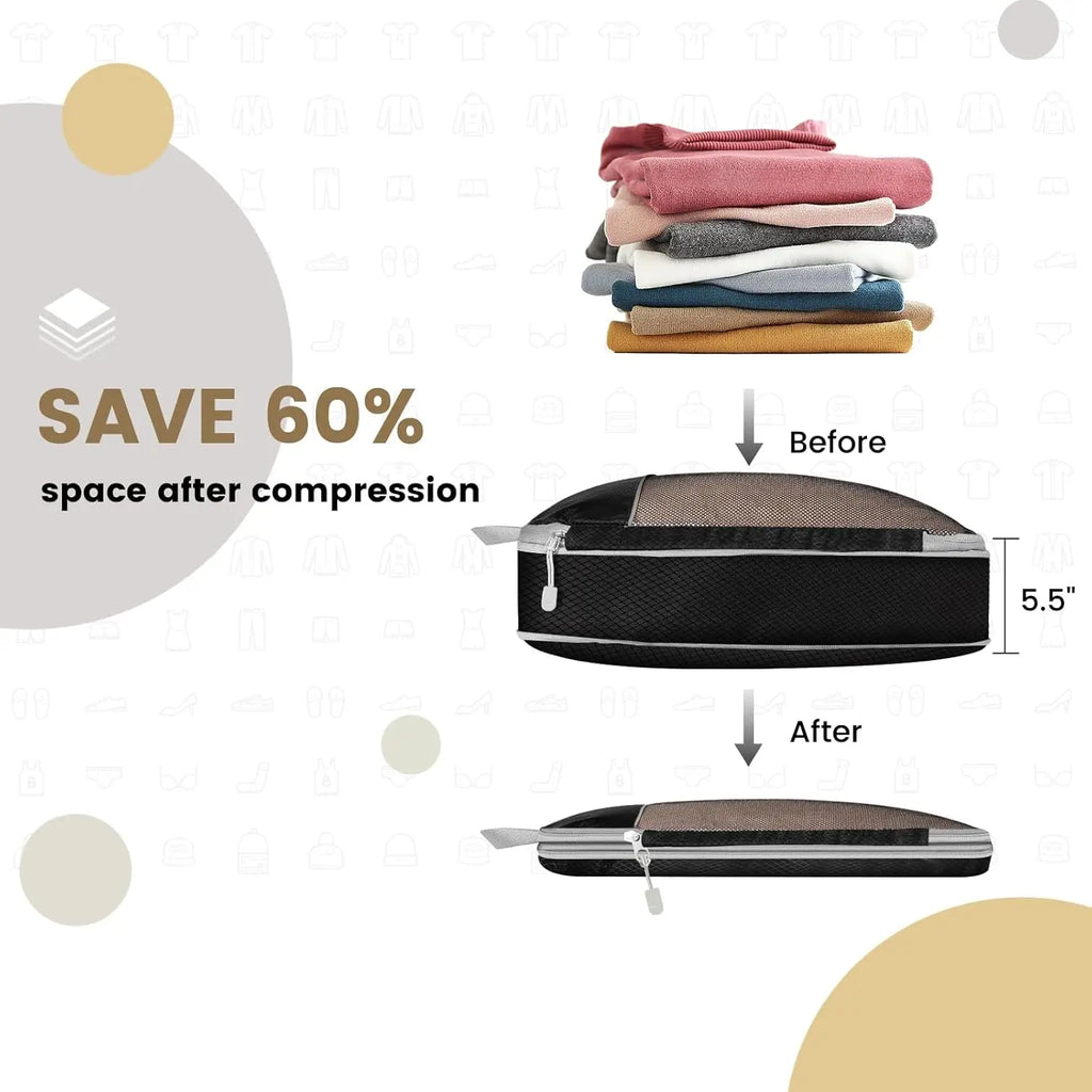 6-Piece Expandable Compression Packing Cubes & Shoe Bag Set