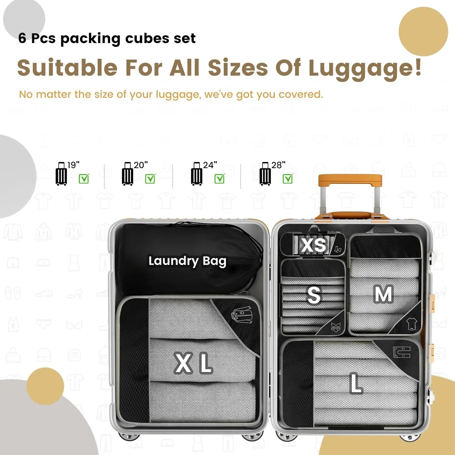 6-Piece Expandable Compression Packing Cubes & Shoe Bag Set