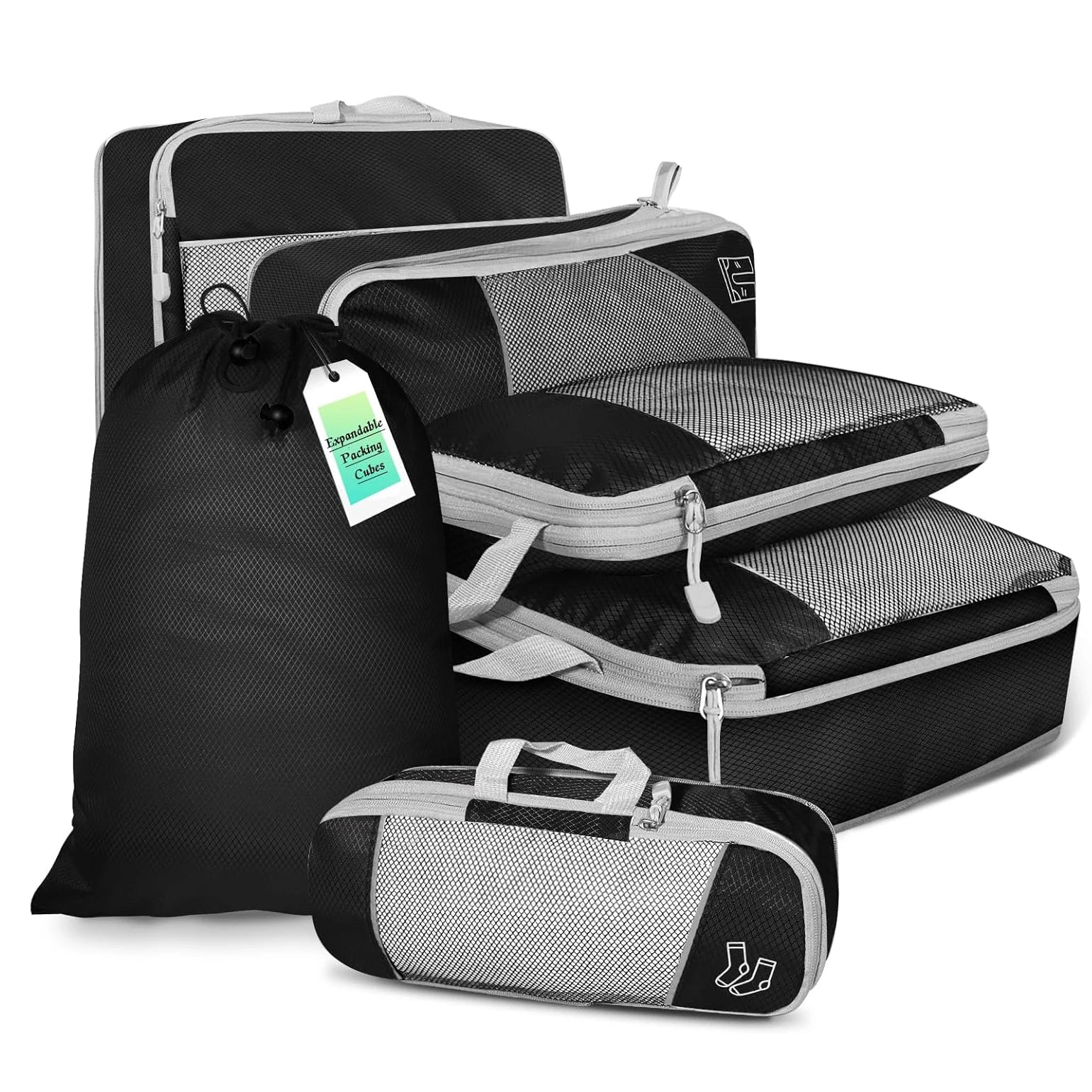 6-Piece Expandable Compression Packing Cubes & Shoe Bag Set