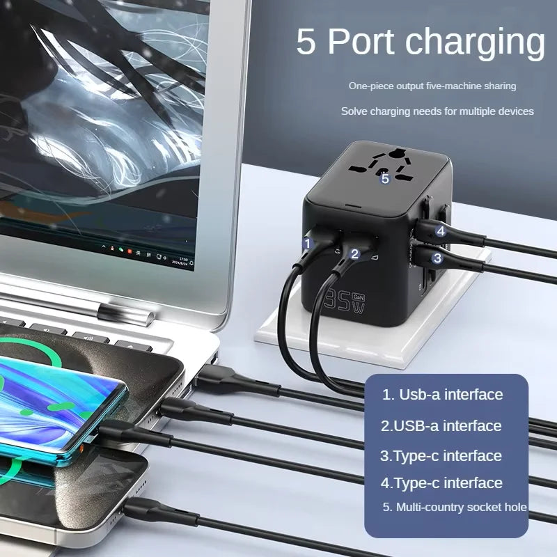 Fast-Charging 35W GaN Worldwide Travel Adapter Plug