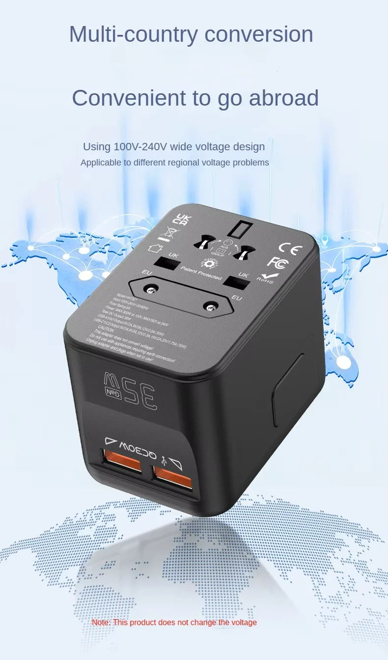 Fast-Charging 35W GaN Worldwide Travel Adapter Plug