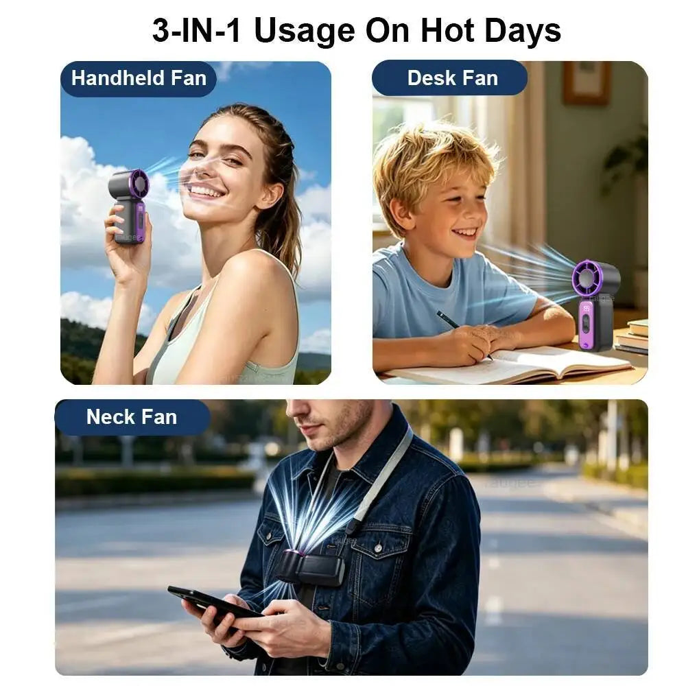 Ultra-Portable Handheld Mini Fan with Built-In Night Light & Neck Lanyard