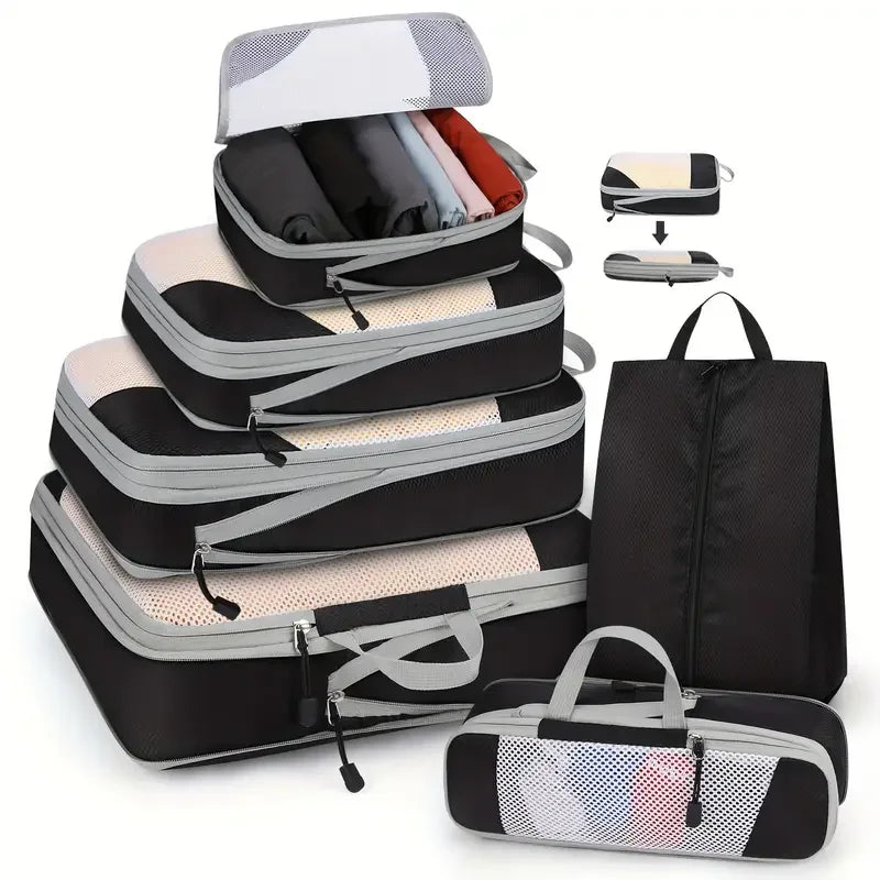 6-Piece Expandable Compression Packing Cubes & Shoe Bag Set