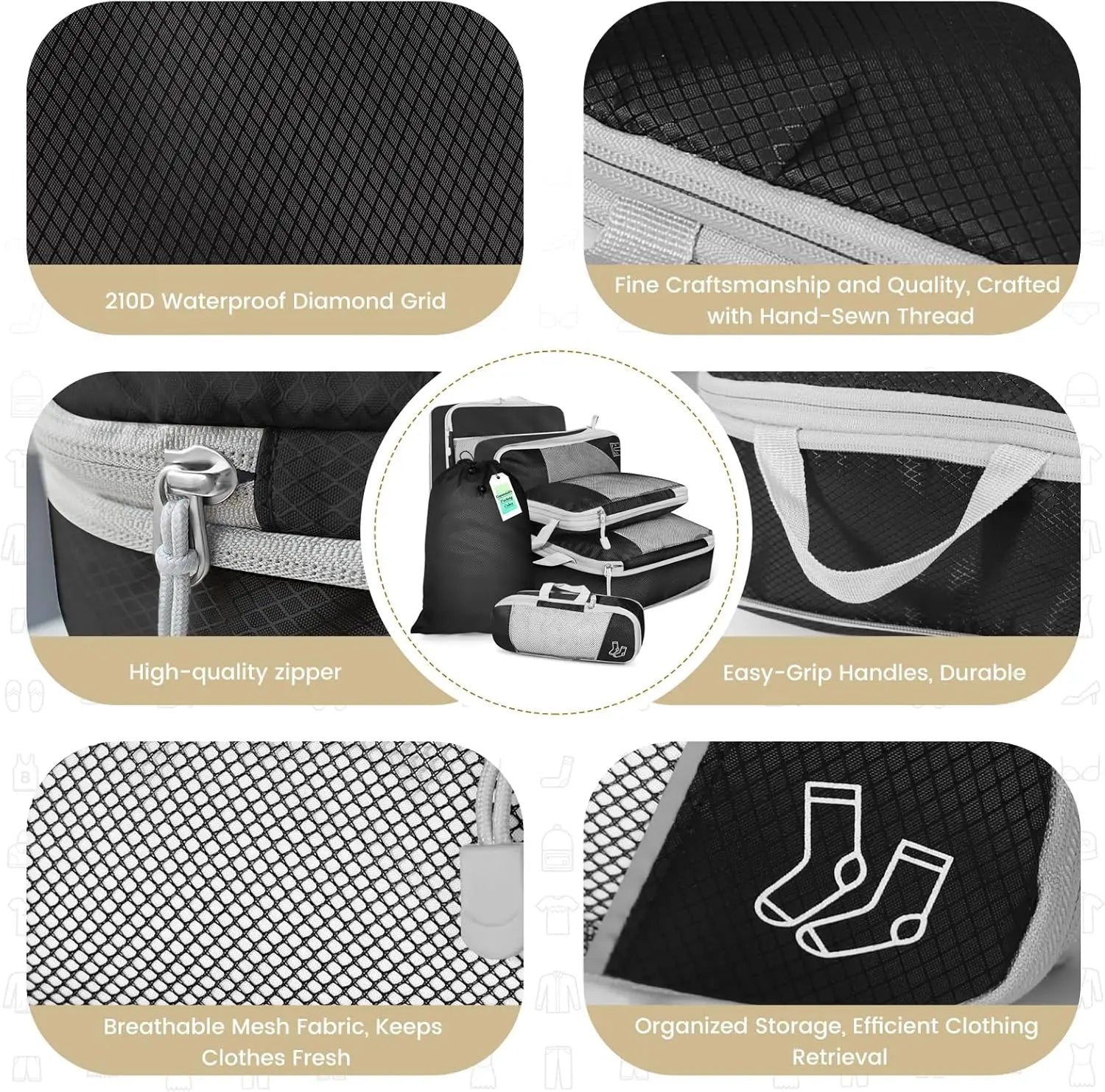 6-Piece Expandable Compression Packing Cubes & Shoe Bag Set