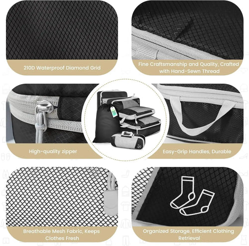 6-Piece Expandable Compression Packing Cubes & Shoe Bag Set